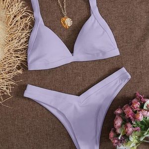 Ribbed lilac high leg bikini set